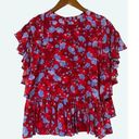 Alexis  Danijela 100% Silk Red Floral Button Front Cape Blouse Size Small Photo 4