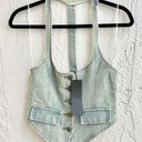 LIONESS NWT  NYC Sleeveleess Halter T-Back Vest Crop Top Faded Denim Women AU6/XS Photo 0