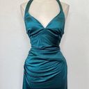 B Darlin Teal Satin Open Strappy Back Cocktail Dress Photo 2