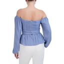 BCBGMAXAZRIA  Blouse Women's Small Light Blue Jacquard Ruched Balloon-Sleeve Top Photo 1