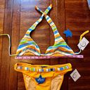 NWT Y2K Buzois Orange White Blue Stripe Halter Top Bikini Set Size Large Photo 8