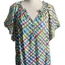 Zac and Rachel  Checkered Lightweight Button Front Popover Blouse Women’s Size M Photo 0