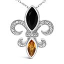 Onyx NIB .925 Silver Marquise  & Citrine & Diamond Fleur De Lis Pendant Necklace Photo 0