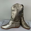 Vtg Y2K 9West Champagne Metallic Western Riding Boots Sz 8 Buckle Cowgirl Silver Photo 7