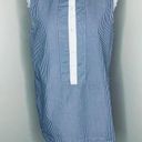 Vince  Tank Top 10 Blue & White Sleeveless Top Half Button Striped Split Hem Photo 0