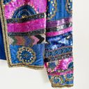 Vintage Blue  Pink Beaded Sequin Silk Blazer Jacket Mardi Gras sz Small Photo 8