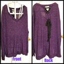 a.n.a  Purple Sweater with Back Lace up Tie Long Sleeve top stretchy knit Sz L Photo 1