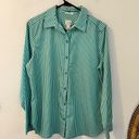 Chico's  no iron green and white striped button down blouse size 1 = size medium Photo 0