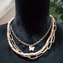 Chico's  Women Fashion Gold Tone Triple Strand Choker Necklace w/ Butterfly Charm Photo 1