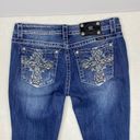 Miss Me Signature Boot Cut Cross Bling Distressed Dark Wash Blue Jean Size 31 Photo 11