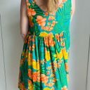 American Vintage 90s Hawaiian Tropical Print Sun Dress  Green Peach Medium Mini coverup Poolside Photo 3