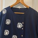 Buttons Navy Blue & White Spring & Summer Blouse with Offset —Size 5XL Photo 2