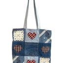 Denim Plaid Heart Red Lace Patchwork Jean Tote Photo 0