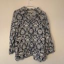 Brooks David  Womam Linen Blouse 2X Navy White Floral Vine Print 3/4 Sleeve Photo 2