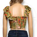 Cynthia Rowley  Linen Blend Tropical Print Crop Top Ruffle Sleeve Multicolor Sz M Photo 3