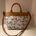 Brooks Brothers  Pastel Floral Print Canvas Crossbody Leather Trim Tote Handbag Photo 0