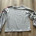 a.n.a  L Gray Floral Embroidered Shoulders Crew Neck Sweater Photo 0