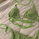 Neon Green Towel Cloth Material Silver Heart Tie String Cheeky Two Piece Bikini Photo 1