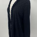 Chico's  Sweater Open Front Faux Fur Trim Bedazzle Long Sleeve Black Womens Medium Photo 3