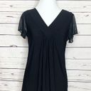 Ava James  Solid Black V Neck Sheer Sleeve Blouse Top Size Medium Photo 9