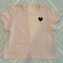 Strut this  Women’s Pink Cropped T-Shirt with Black Embroidered Heart, One Size Photo 0