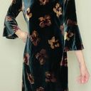 Tommy Hilfiger Black & Brown Floral Velvet Flare Sleeve Mini Dress Photo 5