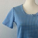 Vintage Blue  and White Gingham Patterned Short Sleeve Top Photo 1