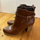 American Eagle Braided Buckle Side Zipper Carmel Brown Boots Heels 3 3/4” Photo 0