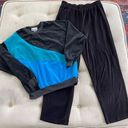 Vintage 80s Cherry Hill Abstract Velour Track Suit Sweatshirt Pants Set Black Bl Size M Photo 0