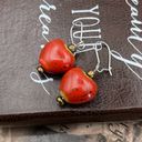 Ceramic Red Heart Spotted Dangle Stainless Steel Earrings Photo 1