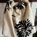 M&U Canvas Floral Beaded Strap Shoulder Tote Bag Tan & Black Purse Photo 2