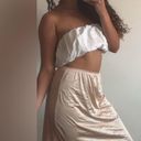 JC Penny Vintage 80s Adonna for  Gold Tan Lace Trim Satin Midi Slip Skirt Photo 1