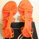 Brian Atwood B  Orange Strappy Suede Sandals Photo 0