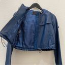 BCBGMAXAZRIA  Blue Cropped Hooded 100% Leather Jacket Size XS Photo 10