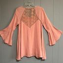 Entro  Lace Back Coral Pink Mini Dress Long Flared Sleeve  Size Medium Photo 0