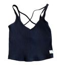 Vuori  Women’s XS Rib Crop Tank Solid Black Strappy Back Minimalist Built In Bra Photo 1