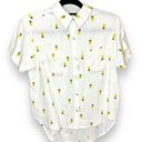 Rae Dunn NWT  Linen Rayon High Low Pineapple Print Short Sleeve Button Up - Small Photo 0