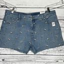 Time & Tru  NWT Sz. 18 Light Blue Wash - Floral Embroidery Raw Hem Denim Shorts Photo 0