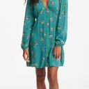 Billabong Blue Teal Floral Days on End Long Sleeve Button Mini Dress size XL Photo 4