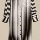 Banana Republic  Factory Cream Black Striped Satin Long Sleeve Maxi Shirt Dress Photo 1