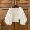 Beulah white smocked puff sleeve ruffle top S Photo 6