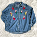 Dress Barn  Blue Denim Reindeer Holiday Christmas Button Front Shirt Women's 1X Photo 3