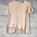 ZARA  Short Flutter Sleeve Blouse Womens M Pleated Ruffle Hem Beige Chiffon Flowy Photo 0