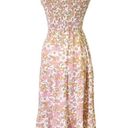 Petal and Pup  Strapless Retro Floral Midi Dress Tan Pink Cream Size 4 70s Boho Photo 9