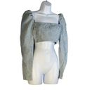 Naked Wardrobe  Womens Puff Sleeve Lace Crop Top Long‎ Sleeve Blue Size Small Photo 2