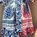 Farm Rio NWT  Mixed Pineapple Garden Linen Blend Red & Blue Tie Waist Mini Dress Photo 5