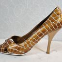 Enzo Angiolini  Womens Shoes 7.5 Orange Leather Giraffe Print Open Toe Pump Heels Photo 7