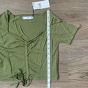 Mango  WOMEN Ruched Short Sleeve Square Neck Cropped Tee - Size M - Green - NWT Photo 8