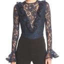 Alexis  Small Lace Bodysuit Long Ruffle Sleeve Pollie Navy Blue Black Flare Bell Photo 4