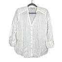 ZARA  Round Collar Linen Button V Neck Shirt Long Cuff Sleeves Side Slits M White Photo 2